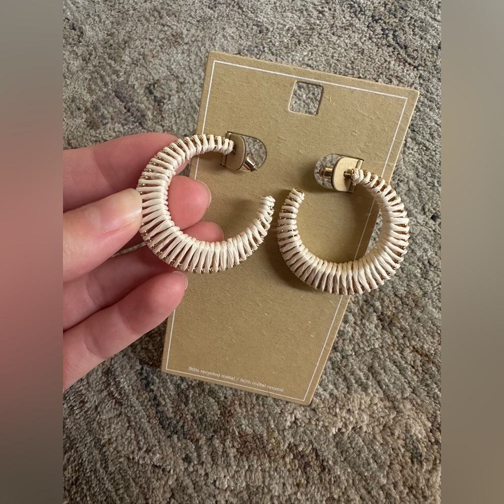 Cream & Gold Woven Hoop Earrings